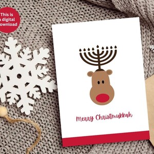 Carte de vacances joyeux Christmukkah que vous pouvez imprimer vous-même, parfaite si vous célébrez les deux vacances, carte de Noël et de Hanukkah, vierge à l'intérieur
