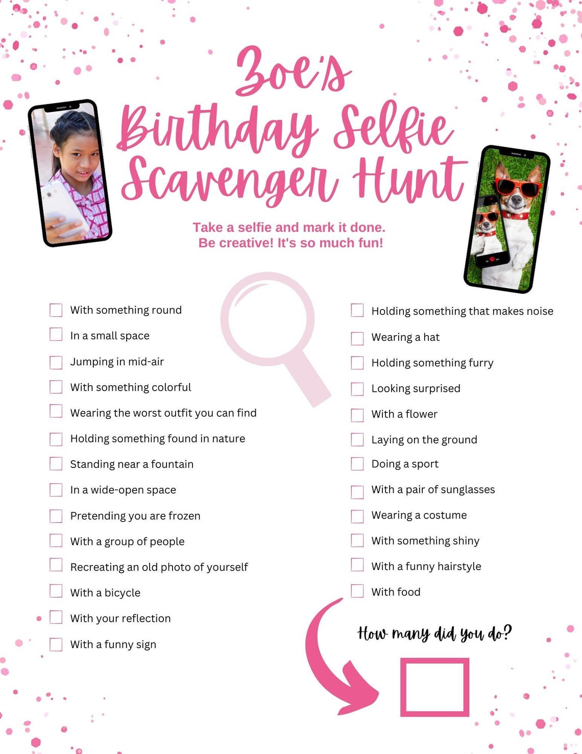 Selfie Scavenger Hunt Birthday Party Game, Low Cost Birthday Party Idea