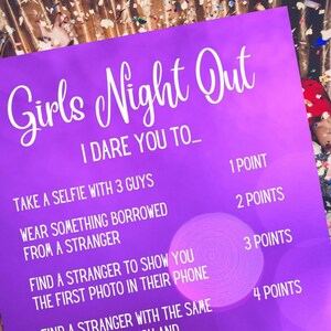 Girls Night Out Fun Game, Ladies Night, GNO, Bachlorette Activity, Galentines Day Scavenger Hunt, Do the Dare and Win the Points