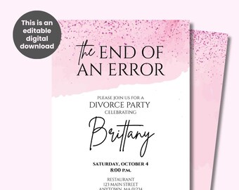 End of an Error Divorce Party Invitation, Editable 5x7 Digital Template, Funny Printable Invite for Breakup Celebration or Freedom Party