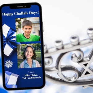 Hanukkah eCard Template, Digital holiday card, Text Message, Electronic Chanukkah card, Personnalisez avec des photos et du texte