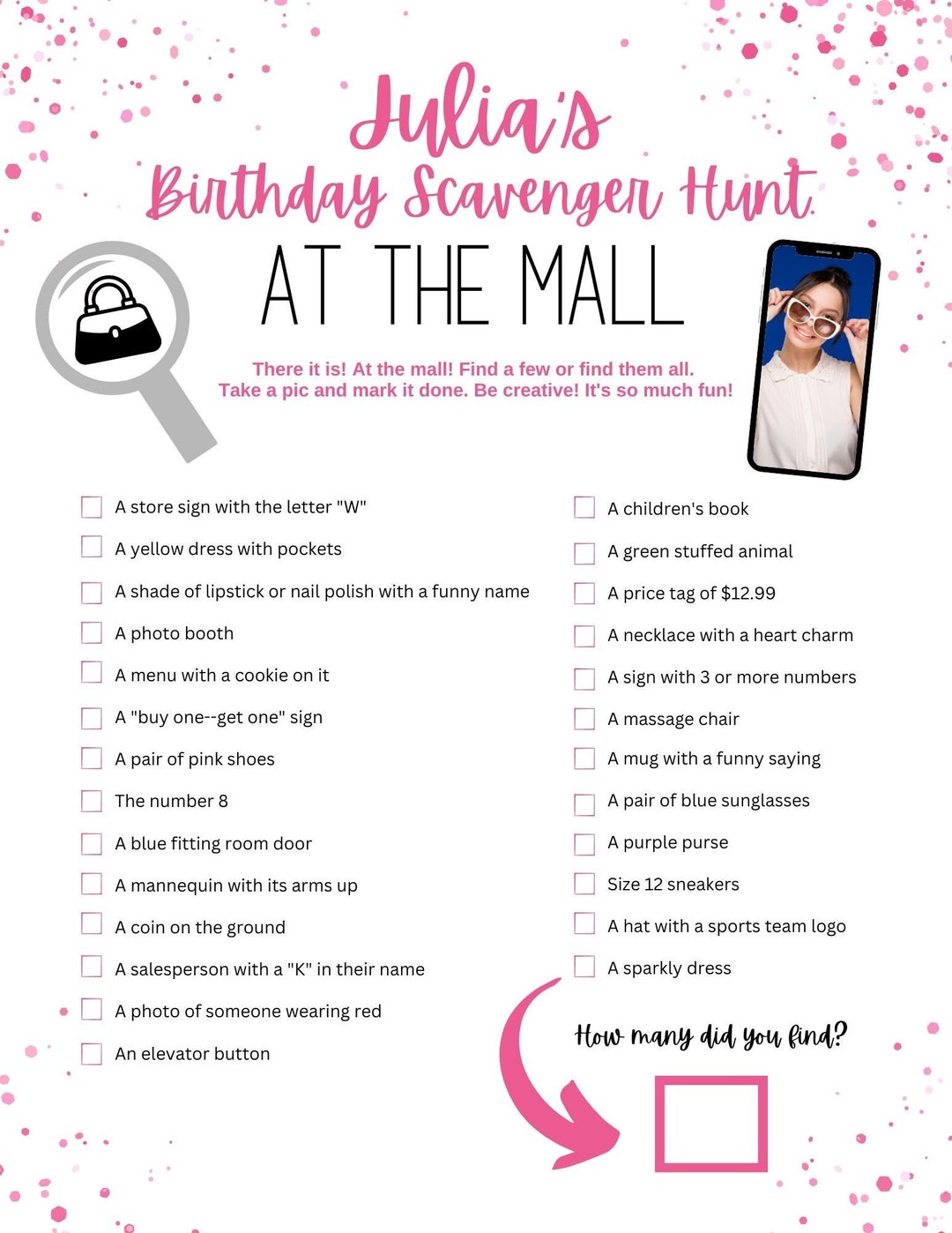 Shopping Mall Scavenger Hunt Birthday Party Game, Low Cost Birthday Party Idea for Girls 7 and Up, Personalize Template With Name and Image - Etsy shopping-mall-scavenger-hunt-birthday-party-game-low-cost-birthday-party-idea-for-girls-7-and-up-personalize-template-with-name-and-image-etsy