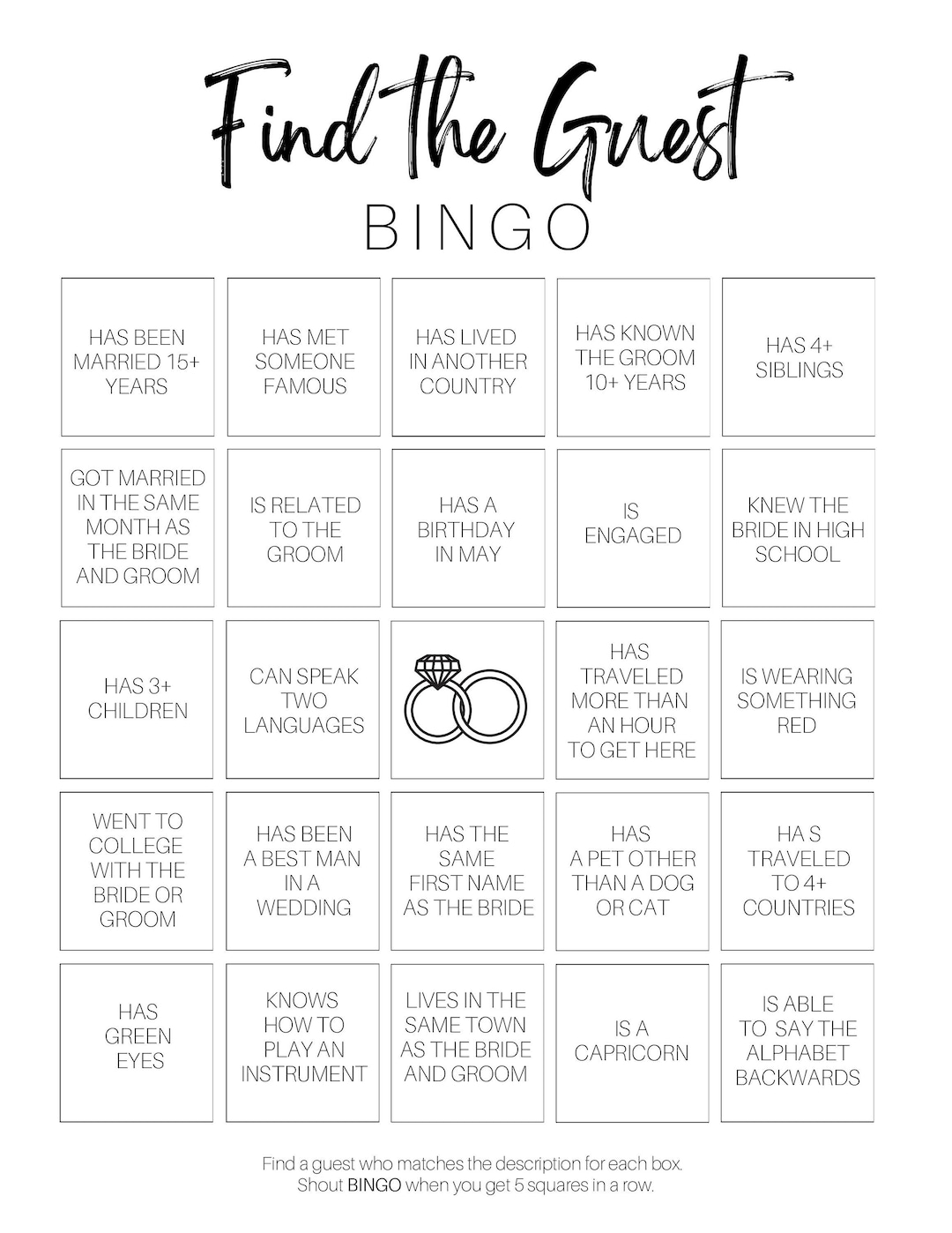 Hoolerry Find The Guest Bingo Game - 50 Cards For Bridal Shower, Baby Shower & Wedding Party Activities - View #2