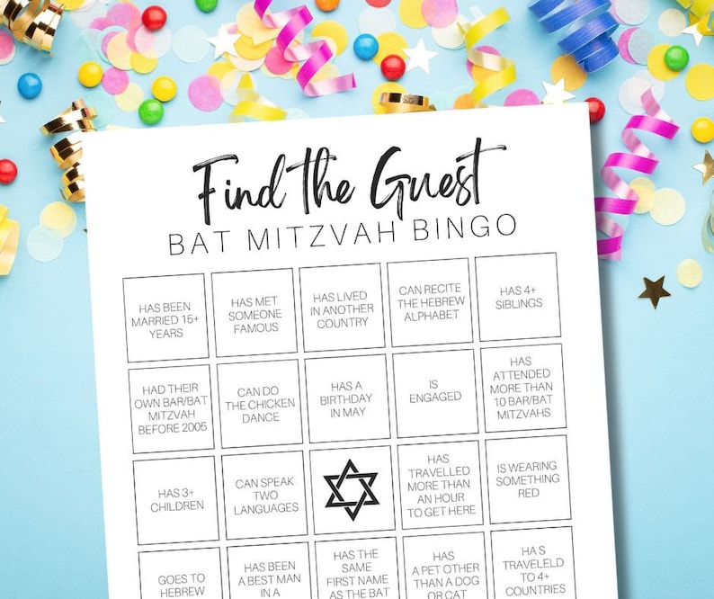 Find the Guest Bingo Bar/bat Mitzvah Game, Low Cost Bar Mitzvah Game