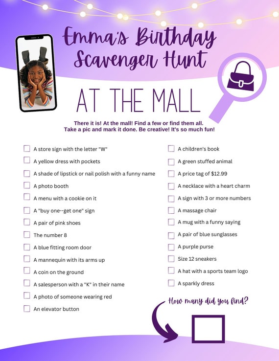 Shopping Mall Scavenger Hunt Birthday Party Game, Low Cost Birthday Party Idea for Girls 7 and Up, Personalize Template With Name and Image - Etsy Shopping Mall Scavenger Hunt Birthday Party Game, Low Cost Birthday Party Idea for Girls 7 and Up, Personalize Template With Name and Image - Etsy