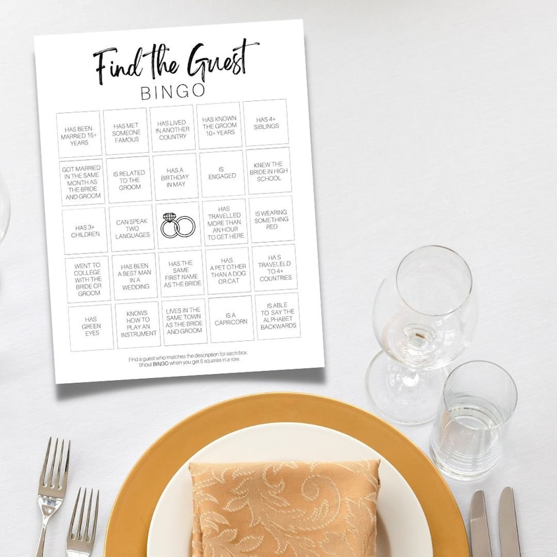 Find the Guest Bingo Wedding Game, Minimalist Bridal Shower Game