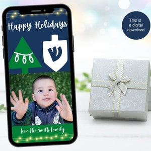 Fijne feestdagen eCard-sjabloon, digitale kerstkaart, tekstbericht, elektronische kerst- en Chanoeka-kaart, tekst en foto/video toevoegen