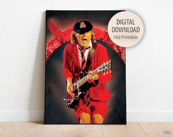 Angus joven Arte de pared digital Impresión, Arte de pared Angus joven imprimible, Descarga digital, Arte de pared joven Angus, Angus ACDC, Cartel de Angus joven