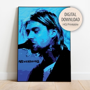 Cartel de Kurt Cobain, Descarga de impresión digital, Arte de pared imprimible, Impresión de arte de Nirvana, Arte de pared Nevermind