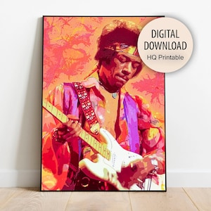 Jimi Hendrix Wall Art, Digital Print Download, Printable Rock Music Decor, Guitar Legend Poster, Psychedelic Art, Hendrix Artwork