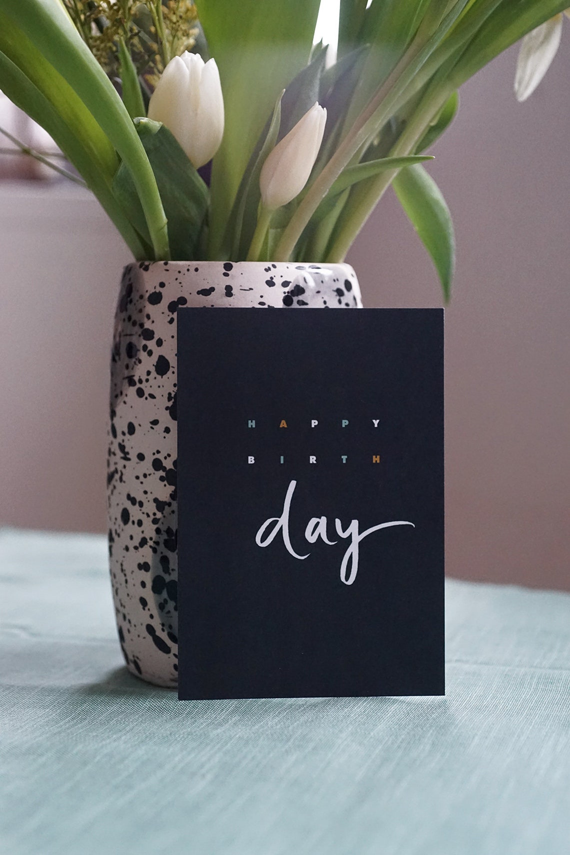 Postkarte "Happy Birthday schwarz" Geburtstagskarte Etsy.de