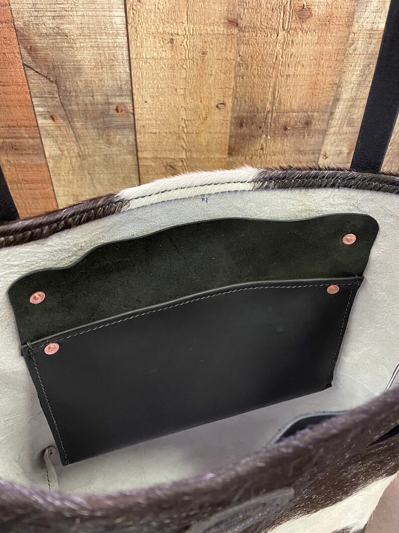 Cow Hide Leather Tote Bag - Genuine Leather - Handcrafted in Erie, CO immagine 5