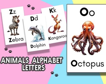 ¡Libera la aventura del alfabeto con las tarjetas didácticas del alfabeto de animales! Programa de aprendizaje atractivo para niños pequeños, imprimible para niños