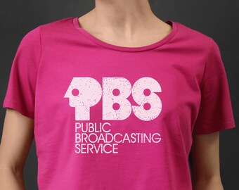 PBS T-Shirt, Lightly distressed White Print, Vintage Retro Tee