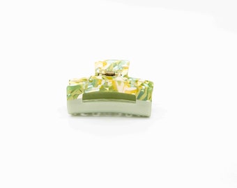 May include: A green and yellow patterned plastic hair claw clip.