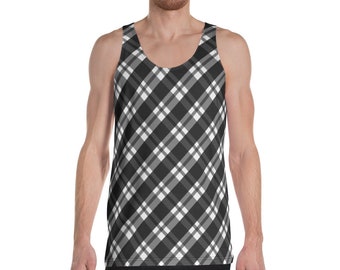 Men’s Tank Top Fashion Tanktop Workout Black Plaid All Over Print Sleeveless Shirt