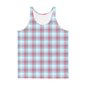 Men’s Tank Top Fashion Tanktop Red and Blue Plaid Workout All Over Print Sleeveless Shirt
