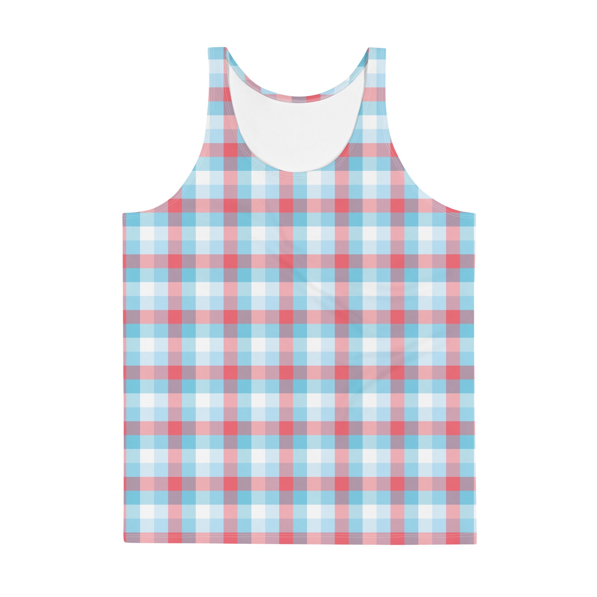Men’s Tank Top Fashion Tanktop Red and Blue Plaid Workout All Over Print Sleeveless Shirt