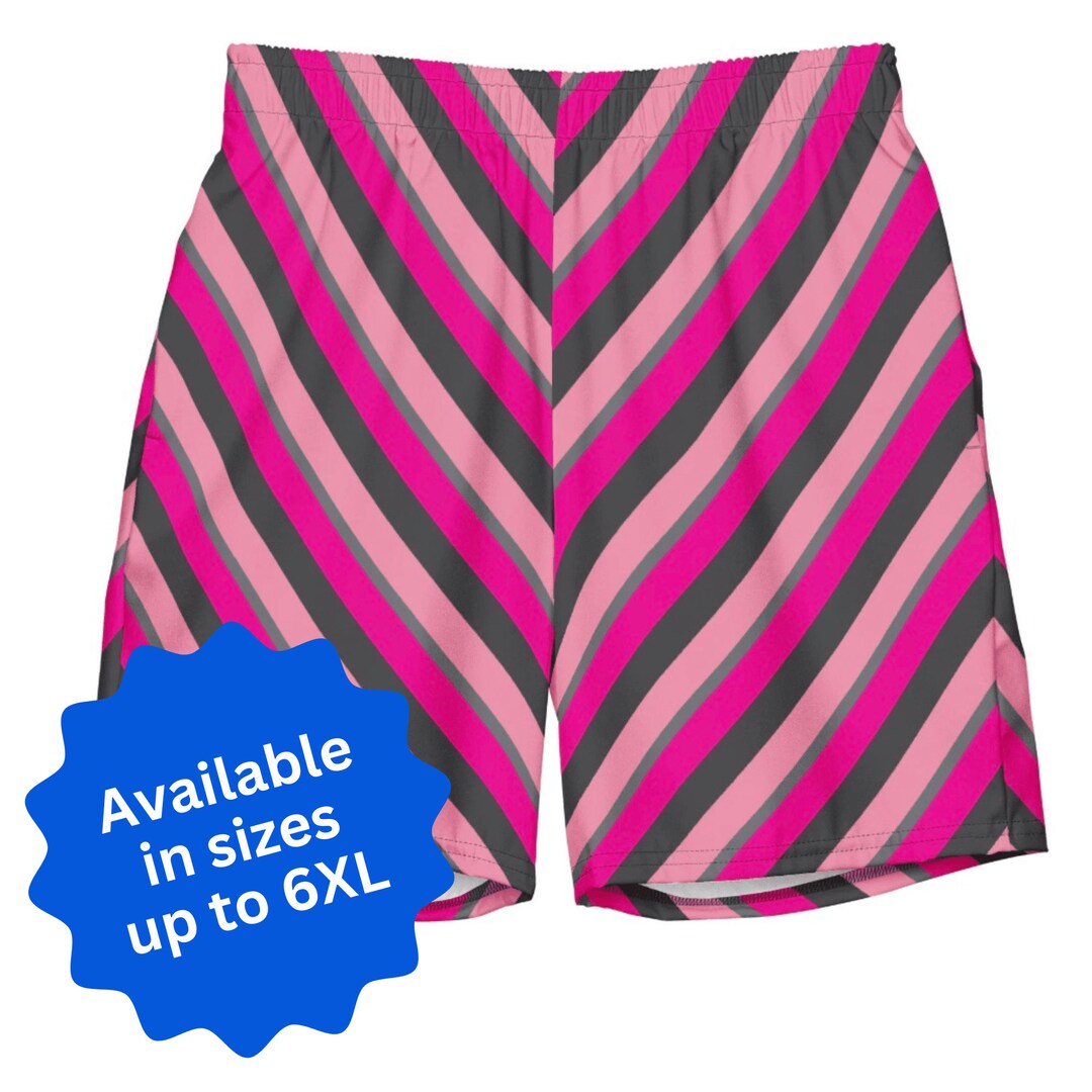 Men's Swim Trunks Drawstring Swimsuit Mid-length Pink and Gray Diagonal ...
