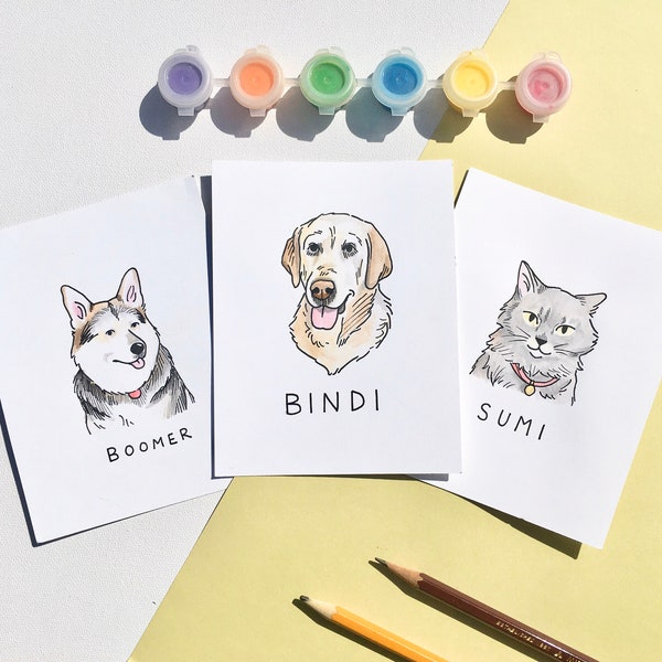 Custom Hand Painted Pet Portraits // Unique, Minimalistic, Cute Cat & Dog Memorial Paintings // Personalized Watercolour Pet Art