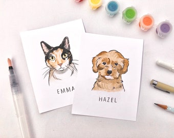 Custom Hand Painted Pet Portraits // Unique, Minimalistic, Cute Cat & Dog Memorial Paintings // Personalized Watercolour Pet Art