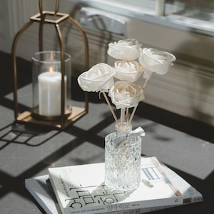 5 Sola Wood Rose Flowers on Diffuser Reed Stem | Dried Flower Arrangement | Scented Oils | Gift For Her