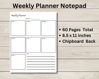Weekly Planner Notepad 8.5 x 11 inches - 60 Sheets