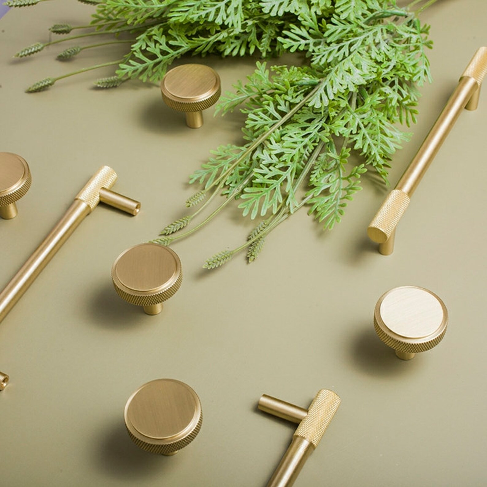Knurled Kitchen Handles Solid Brass Satin Brass Door Handles Etsy