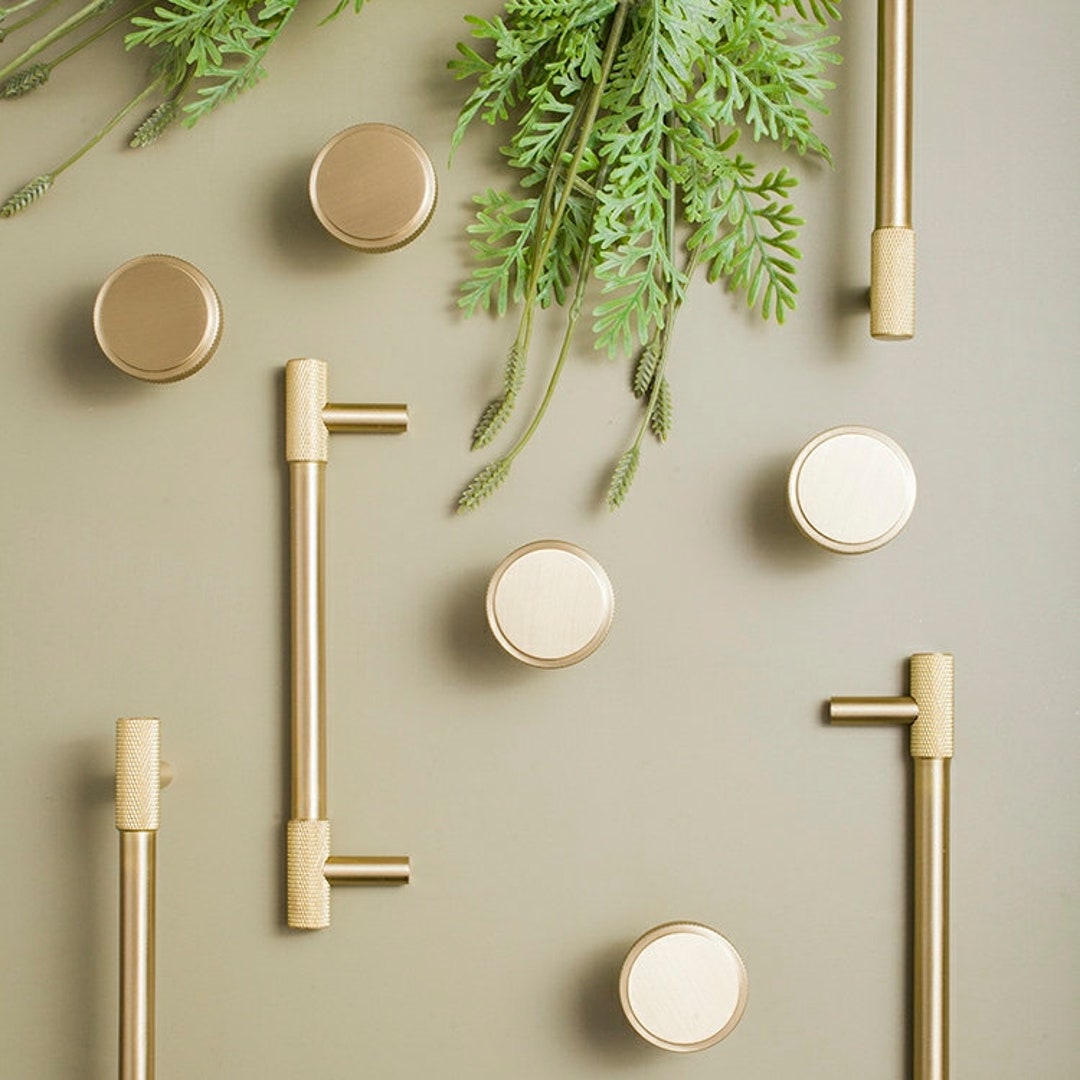 Knurled Kitchen Handles Solid Brass Satin Brass Door Handles Knurled