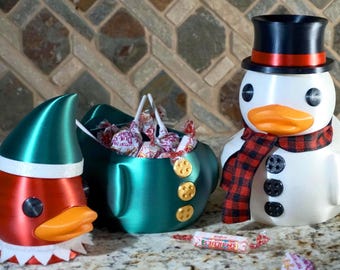 Snowman/Elf Duck Desk Candy Dish, Limited Christmas special 3D Printed Candy Bowl, Dopamine Decor