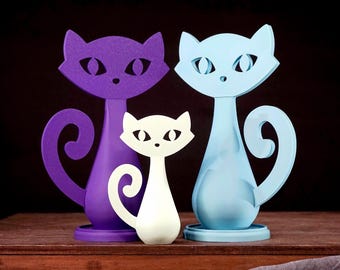 Atomic MCM Cat Figurine, 3D Printed Mid Century Modern 1950s 1960s Retro Shelf Piece