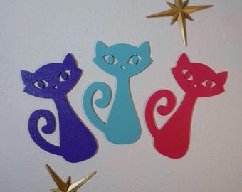 Atomic Cat Wall Art, 3D Printed Atomic Age 1950s/60s Decor, Retro MCM Hanging for Home or Office