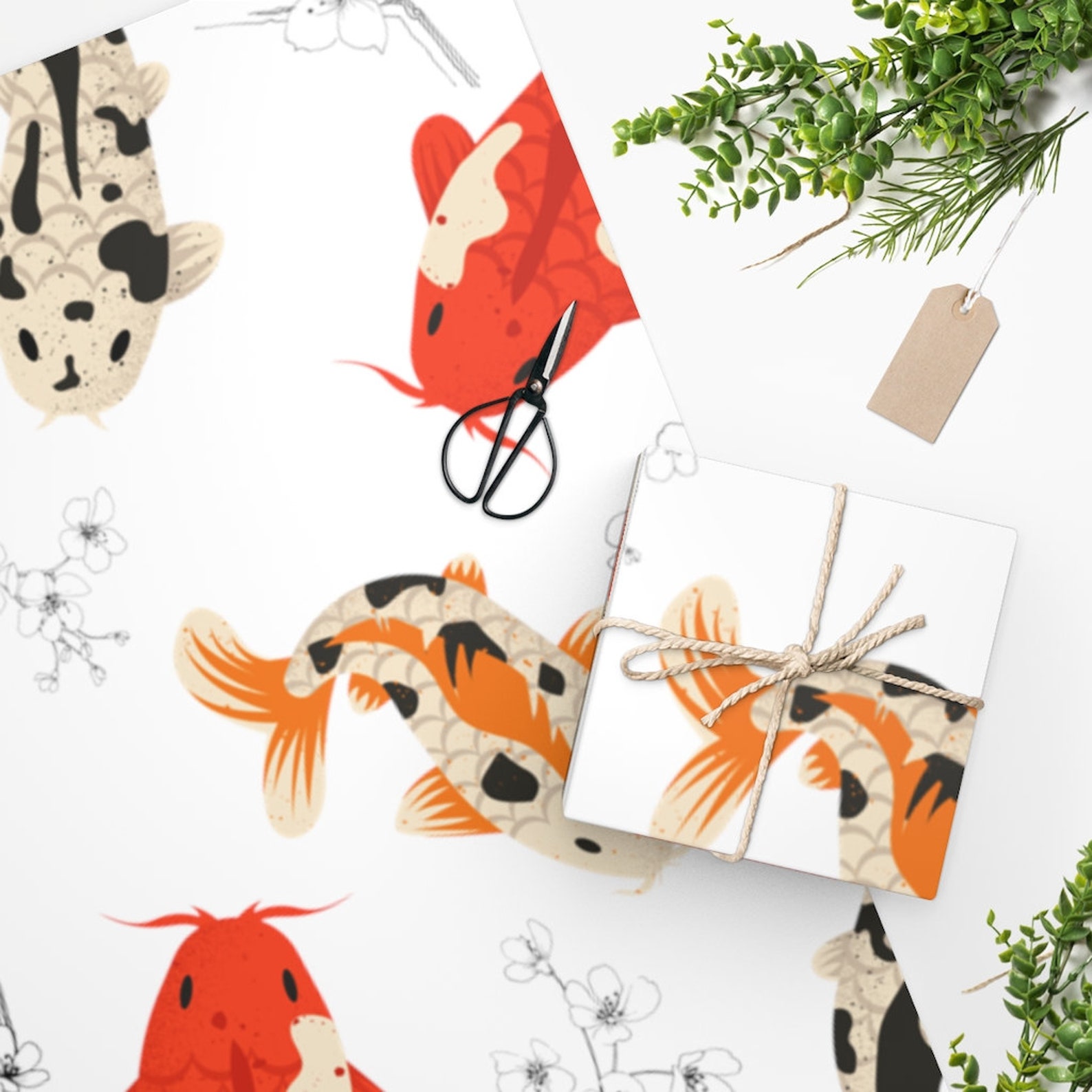 Koi Fish Wrapping Paper Roll Japanese Gift Wrap Etsy