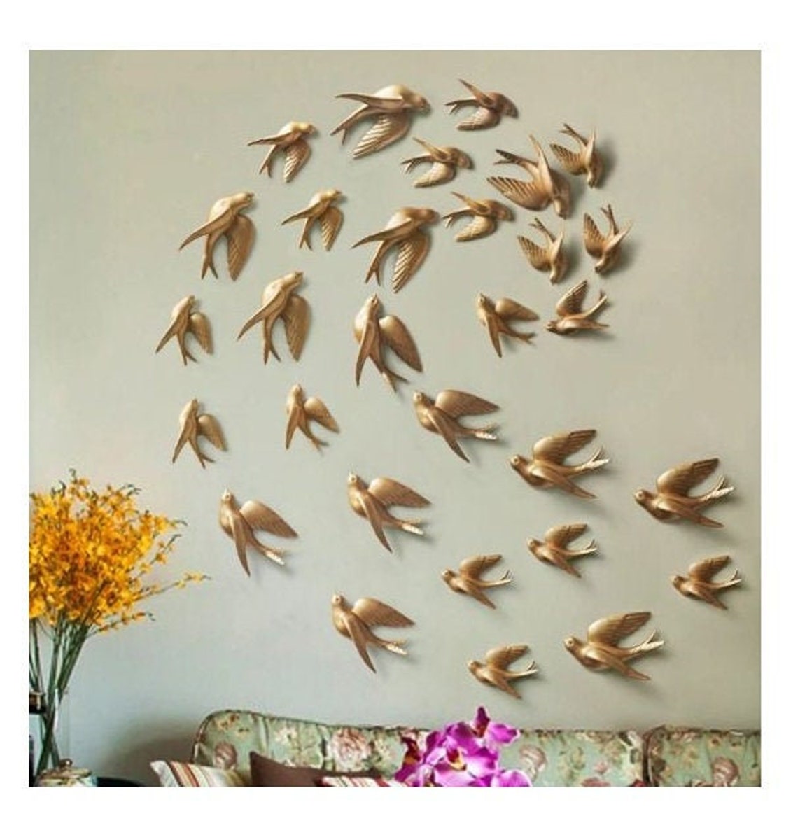 Gold Birds Wall Art Set White Birds Wall Art Flying Birds Etsy