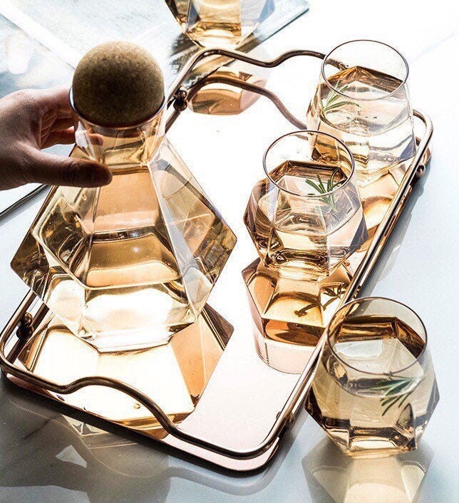 Home & Living Glasses Whiskey Decanter Carafe and Glass Set Crystal