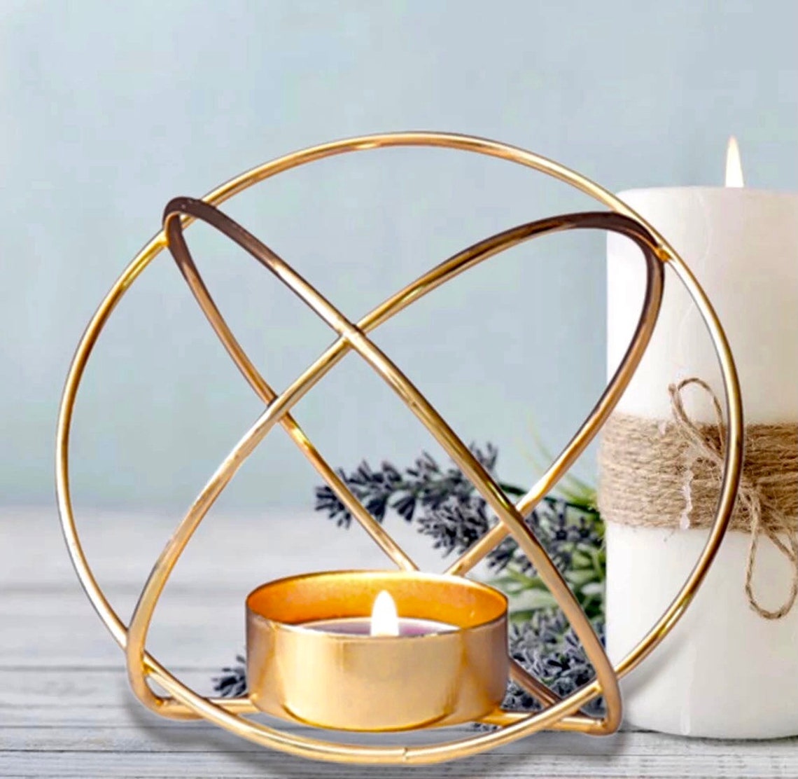 Geometric Candle Holder Gold Centerpiece 3D Votive Candle Etsy