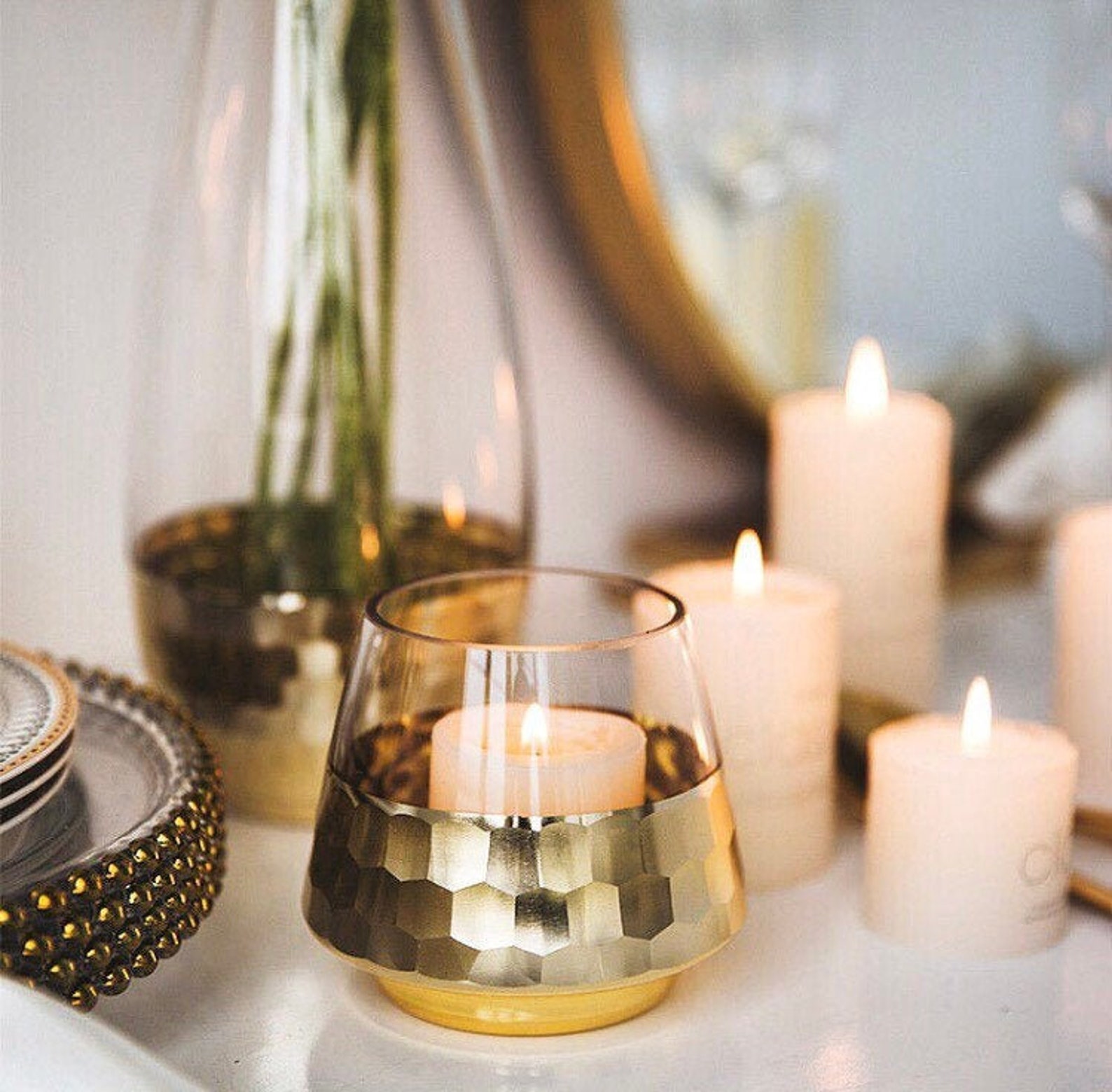 Gold Glass Candle Holder Votive Candle Holder Set Tea Light Etsy