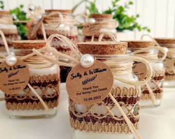 Velas de boda personalizadas: minitarro de cristal con etiqueta personalizada (10 unidades)