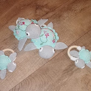 crocheted turtle with music box