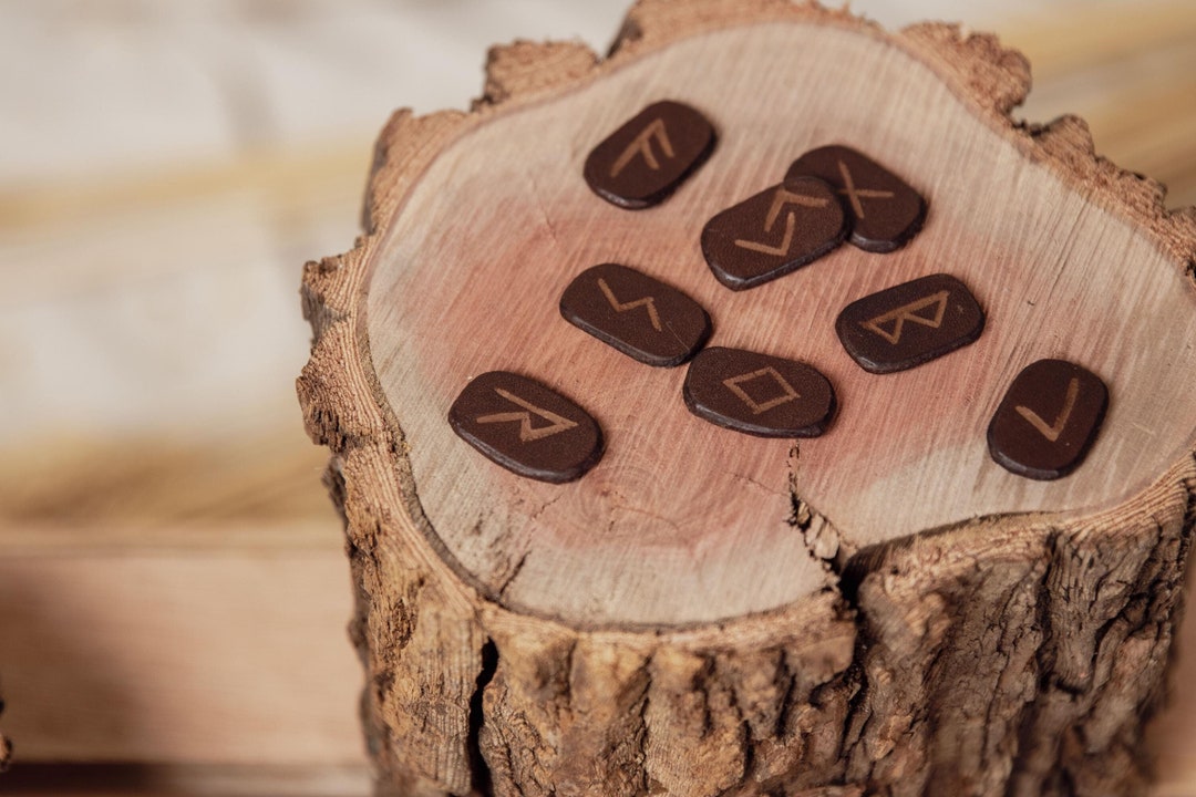 Handcarved Elder Futhark Leather Rune Set, Norse Runes, Handmade ...