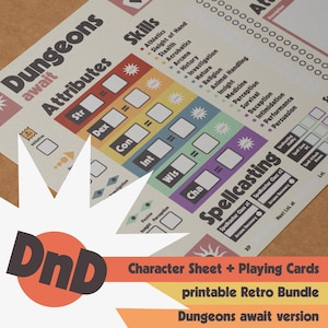 Voor DnD Character Sheet geoptimaliseerd retro-ontwerp - kerkers wachten op - compatibel met 5e editie van Dungeons & Dragons 2024, incl. Speelkaarten