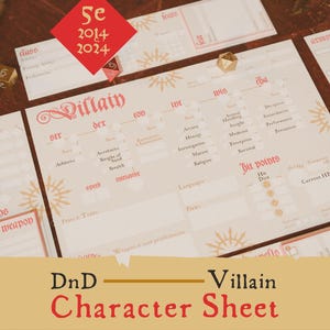 Pacote de Ficha de Personagem de D&D "Vilão" - modular, inovador, ideal para iniciantes - Compatível com 5e 2024 - inclui Cartas de Jogo e Folhas de Consulta Rápida