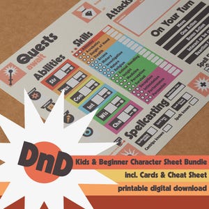 Bundel met DnD-personages voor kinderen en beginners - Quests wachten op - geoptimaliseerd ontwerp - 5e Dungeons & Dragons - incl. Speelkaarten en spiekbriefje
