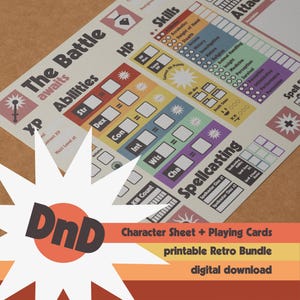 Scheda personaggio DnD Combattimento ottimizzato Design retrò. Compatibile con la quinta edizione del 2024 di Dungeons & Dragons Incl. Modelli di carte da gioco DnD
