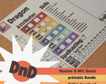 Paquete de hojas de monstruos NPC de DnD 5e: descarga digital imprimible: hojas de enemigos y NPC compatibles con la quinta edición de Dungeons & Dragons de 2024