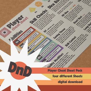DnD Player Cheat Sheet Pack 5e - retro design - Quick Reference Sheets Compatible with 2024 5th Edition of Dungeons & Dragons
