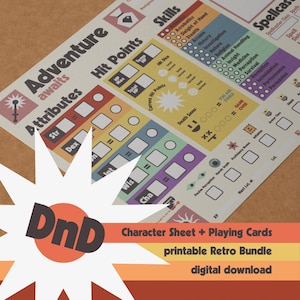DnD Character Sheet Adventure Awaits - Design retrò ottimizzato - Compatibile con la quinta edizione del 2024 di Dungeons & Dragons - incl. Carte da gioco