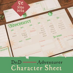 Lote de hojas de personaje de DnD "Aventurero": modular, innovador, ideal para principiantes - Compatible con 5e 2024 - Incluye cartas de juego y guías de trucos