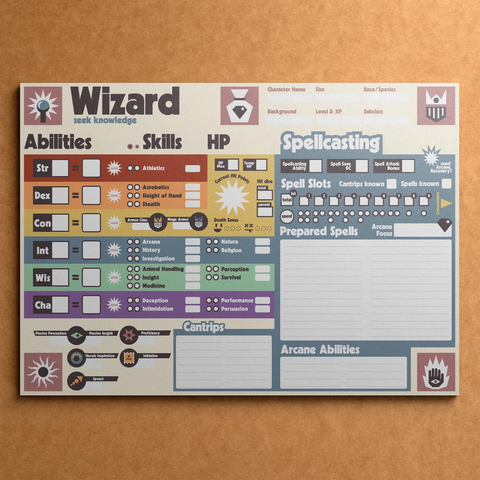 Dnd Wizard Character Sheet, Retro Design, Compatible With 2024 5th ...