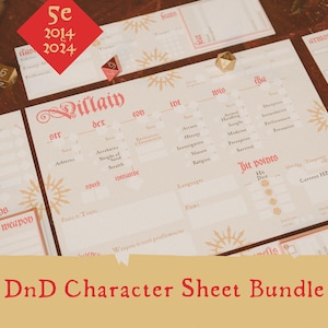 Pacchetto di schede personaggio D&D "Villain" - la scheda personaggio reinventata - compatibile con 5e 2024 - include carte da gioco e foglietti illustrativi